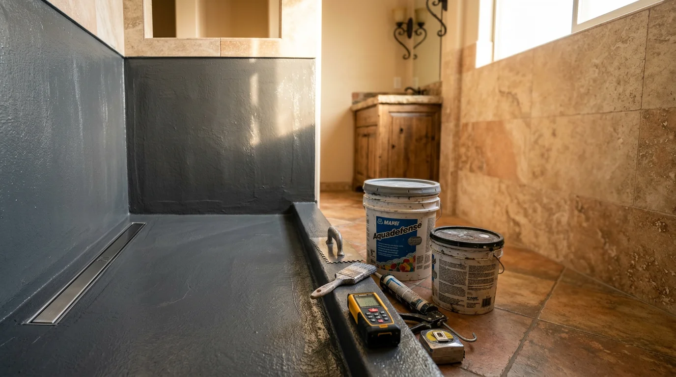 Bathroom remodeling with waterproofed shower pan installation